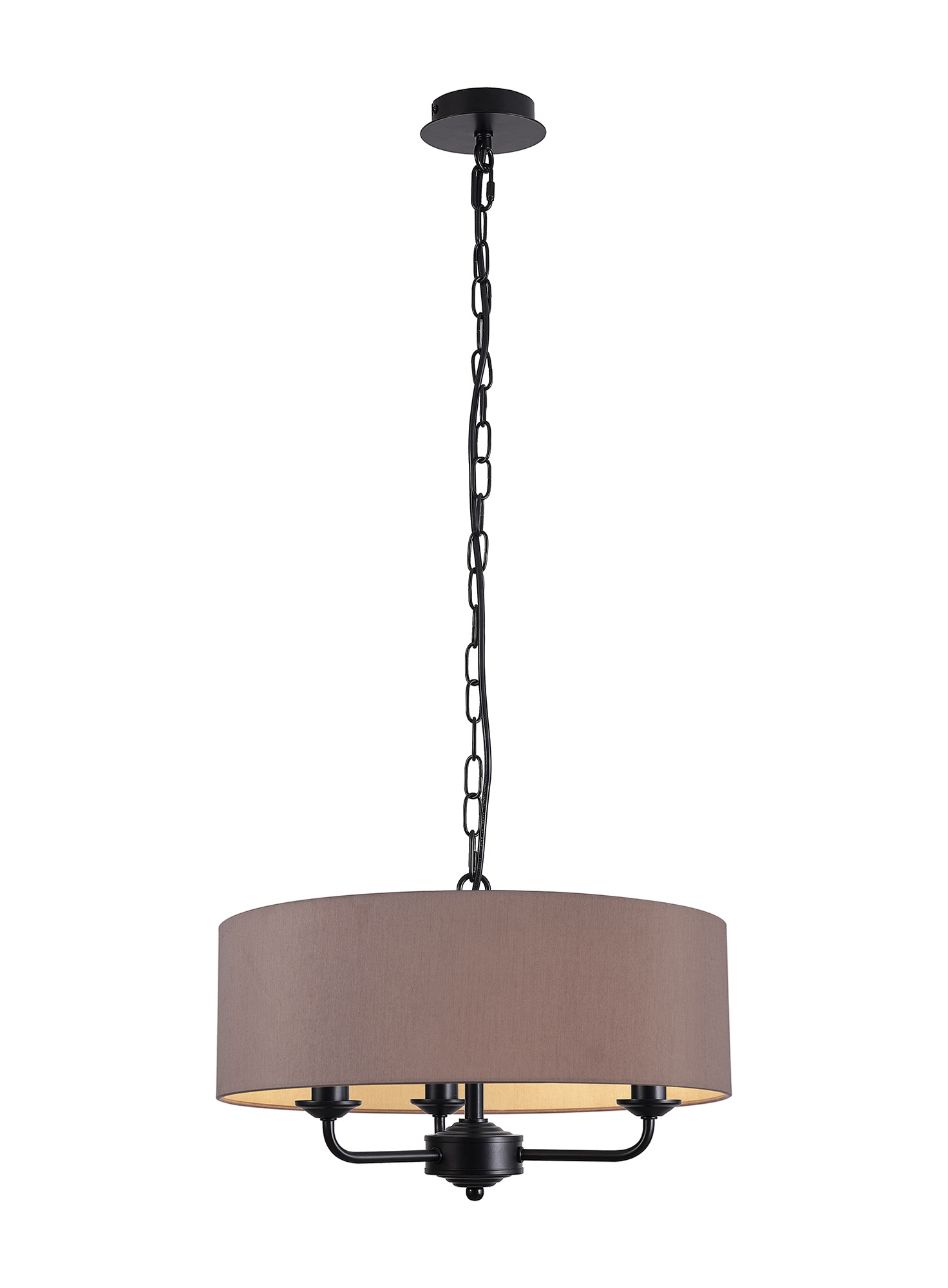 DK1022  Banyan 45cm 3 Light Pendant Matt Black, Taupe/Halo Gold